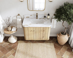 Houston White Oak 36 in. W x 22 in. D Floating Center Sink Bathroom Vanity with Curved Edge Design - photo 6