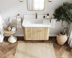 Houston White Oak 36 in. W x 22 in. D Floating Center Sink Bathroom Vanity with Curved Edge Design - photo 14