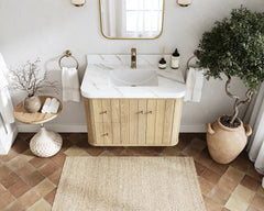 Houston White Oak 36 in. W x 22 in. D Floating Center Sink Bathroom Vanity with Curved Edge Design - photo 11