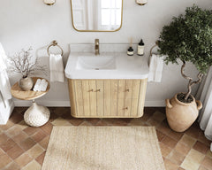 Houston White Oak 36 in. W x 22 in. D Floating Left Offset Sink Bathroom Vanity with Curved Edge Design - photo 12
