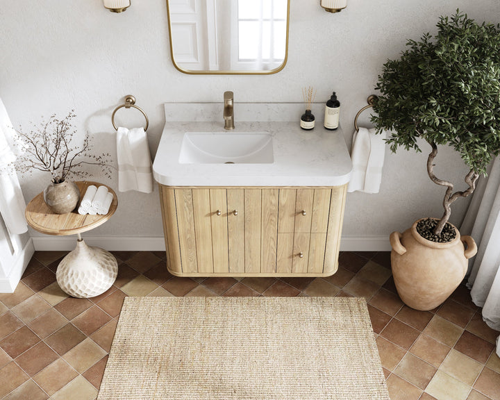 Houston White Oak 36 in. W x 22 in. D Floating Left Offset Sink Bathroom Vanity with Curved Edge Design - photo 13