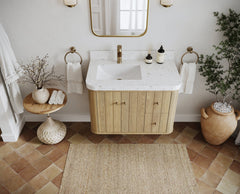 Houston White Oak 36 in. W x 22 in. D Floating Left Offset Sink Bathroom Vanity with Curved Edge Design - photo 4