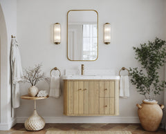 Houston White Oak 36 in. W x 22 in. D Floating Left Offset Sink Bathroom Vanity with Curved Edge Design - photo 5