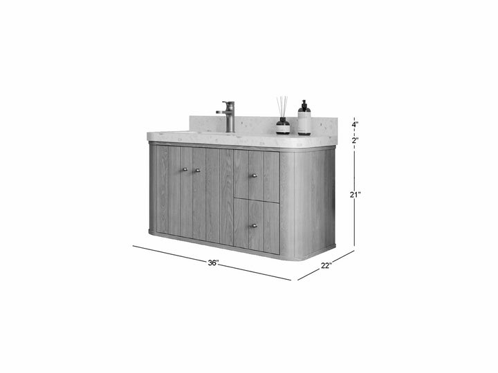Houston White Oak 36 in. W x 22 in. D Floating Left Offset Sink Bathroom Vanity with Curved Edge Design - photo 1