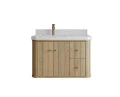 Houston White Oak 36 in. W x 22 in. D Floating Left Offset Sink Bathroom Vanity with Curved Edge Design - photo 1