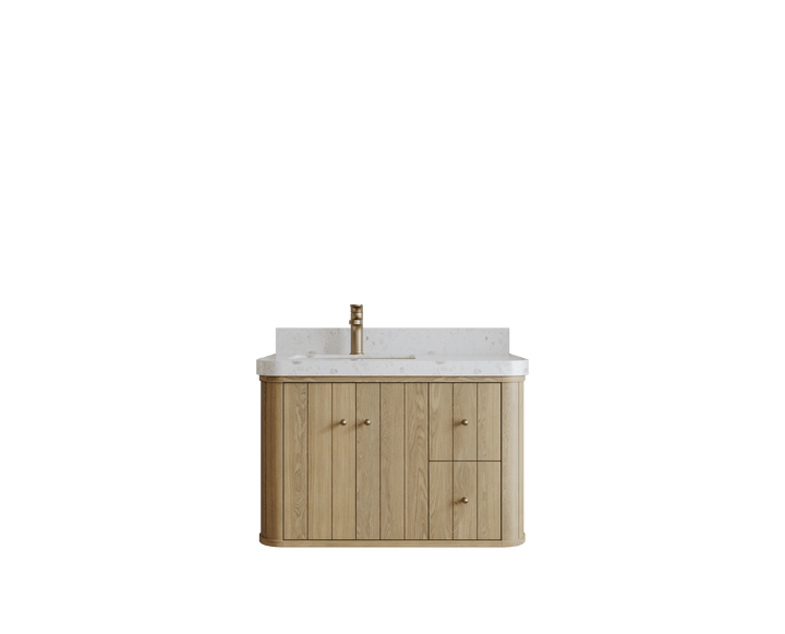 Houston White Oak 36 in. W x 22 in. D Floating Left Offset Sink Bathroom Vanity with Curved Edge Design - photo 1