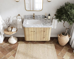 Houston White Oak 36 in. W x 22 in. D Floating Left Offset Sink Bathroom Vanity with Curved Edge Design - photo 7