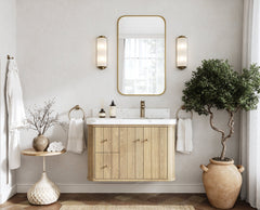Houston White Oak 36 in. W x 22 in. D Floating Right Offset Sink Bathroom Vanity with Curved Edge Design - photo 5