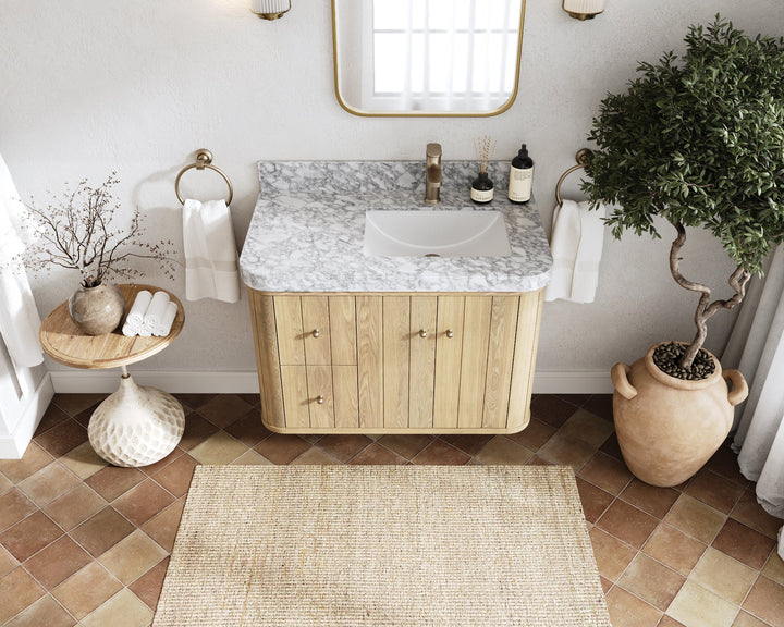 Houston White Oak 36 in. W x 22 in. D Floating Right Offset Sink Bathroom Vanity with Curved Edge Design - photo 14