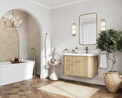 Houston White Oak 36 in. W x 22 in. D Floating Right Offset Sink Bathroom Vanity with Curved Edge Design - photo 2