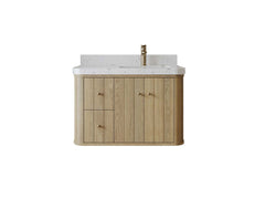 Houston White Oak 36 in. W x 22 in. D Floating Right Offset Sink Bathroom Vanity with Curved Edge Design - photo 1