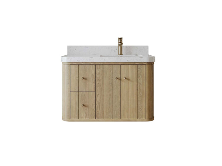 Houston White Oak 36 in. W x 22 in. D Floating Right Offset Sink Bathroom Vanity with Curved Edge Design - photo 1
