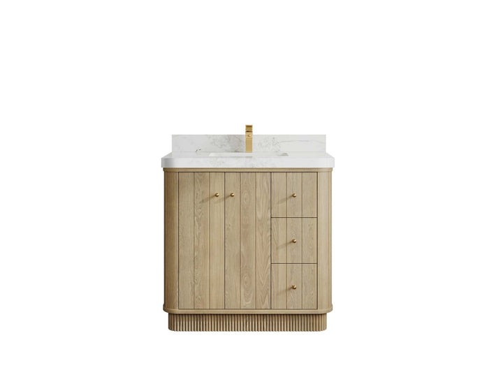 Houston White Oak 36 in. W x 22 in. D Free Standing Curved Edge Center Sink Bathroom Vanity - photo 11