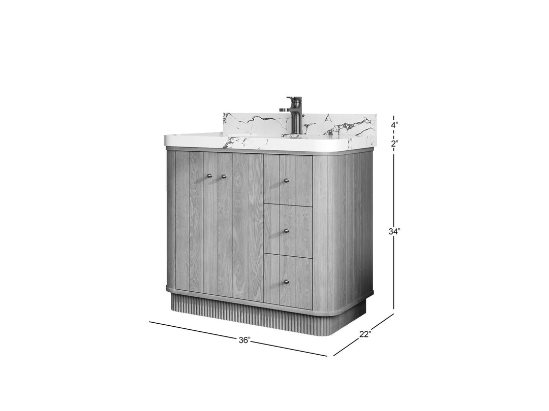 Houston White Oak 36 in. W x 22 in. D Free Standing Curved Edge Center Sink Bathroom Vanity - Willow Bath and Vanity