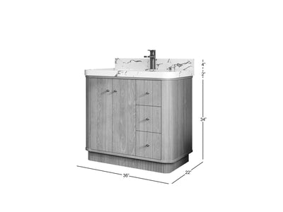 Houston White Oak 36 in. W x 22 in. D Free Standing Curved Edge Center Sink Bathroom Vanity - Willow Bath and Vanity