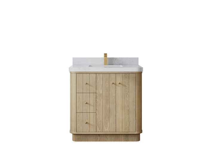 Houston White Oak 36 in. W x 22 in. D Free Standing Curved Edge Center Sink Bathroom Vanity - photo 1