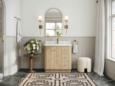 Houston White Oak 36 in. W x 22 in. D Free Standing Curved Edge Center Sink Bathroom Vanity - Willow Bath and Vanity
