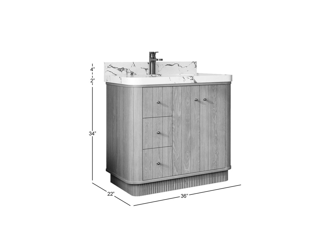 Houston White Oak 36 in. W x 22 in. D Free Standing Curved Edge Center Sink Bathroom Vanity - Willow Bath and Vanity