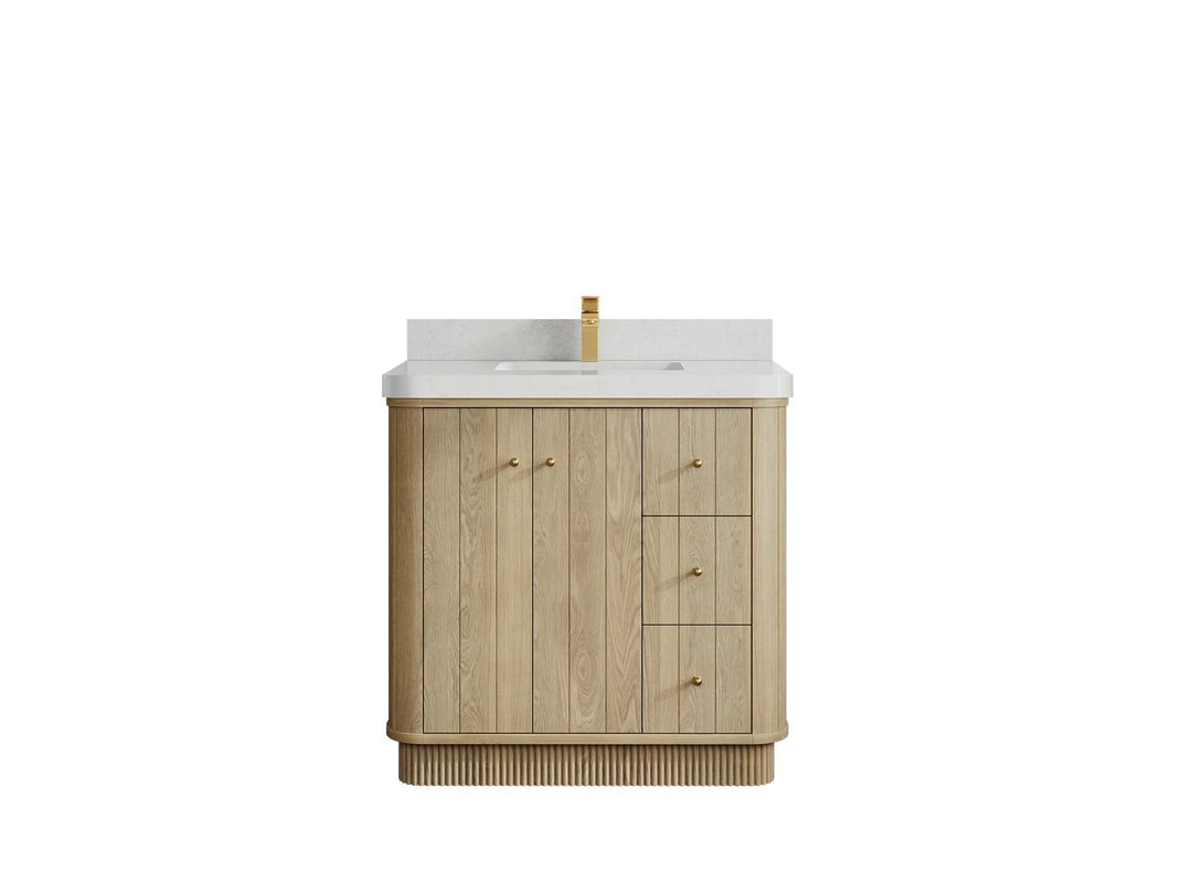 Houston White Oak 36 in. W x 22 in. D Free Standing Curved Edge Center Sink Bathroom Vanity - Willow Bath and Vanity