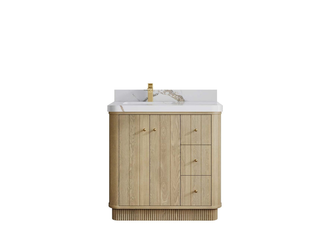 Houston White Oak 36 in. W x 22 in. D Free Standing Curved Edge Left Offset Sink Bathroom Vanity - Willow Bath and Vanity