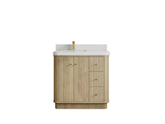 Houston White Oak 36 in. W x 22 in. D Free Standing Curved Edge Left Offset Sink Bathroom Vanity - photo 10