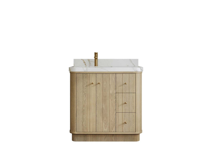 Houston White Oak 36 in. W x 22 in. D Free Standing Curved Edge Left Offset Sink Bathroom Vanity - photo 1