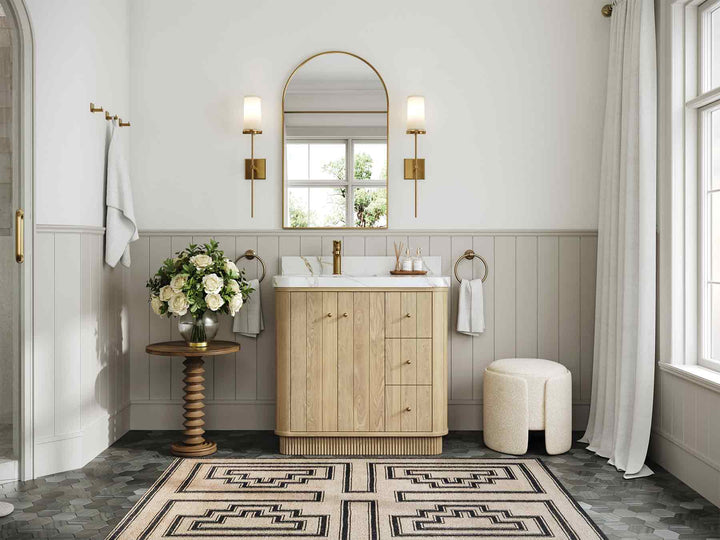 Houston White Oak 36 in. W x 22 in. D Free Standing Curved Edge Left Offset Sink Bathroom Vanity - photo 4