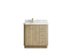 Houston White Oak 36 in. W x 22 in. D Free Standing Curved Edge Left Offset Sink Bathroom Vanity - photo 8