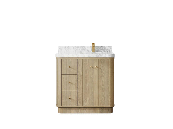 Houston White Oak 36 in. W x 22 in. D Free Standing Curved Edge Right Offset Sink Bathroom Vanity - photo 12