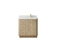 Houston White Oak 36 in. W x 22 in. D Free Standing Curved Edge Right Offset Sink Bathroom Vanity - photo 16