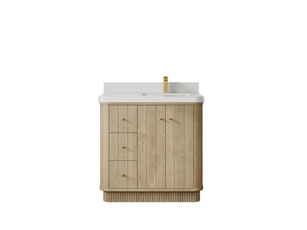 Houston White Oak 36 in. W x 22 in. D Free Standing Curved Edge Right Offset Sink Bathroom Vanity - Willow Bath and Vanity