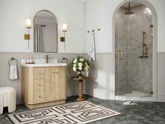 Houston White Oak 36 in. W x 22 in. D Free Standing Curved Edge Right Offset Sink Bathroom Vanity - photo 2