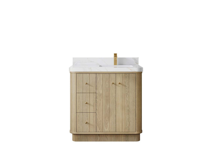 Houston White Oak 36 in. W x 22 in. D Free Standing Curved Edge Right Offset Sink Bathroom Vanity - photo 10