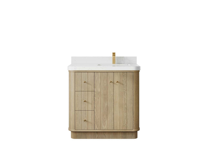 Houston White Oak 36 in. W x 22 in. D Free Standing Curved Edge Right Offset Sink Bathroom Vanity - photo 14