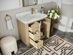 Houston White Oak 36 in. W x 22 in. D Free Standing Curved Edge Right Offset Sink Bathroom Vanity - photo 3