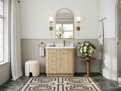 Houston White Oak 36 in. W x 22 in. D Free Standing Curved Edge Right Offset Sink Bathroom Vanity - Willow Bath and Vanity