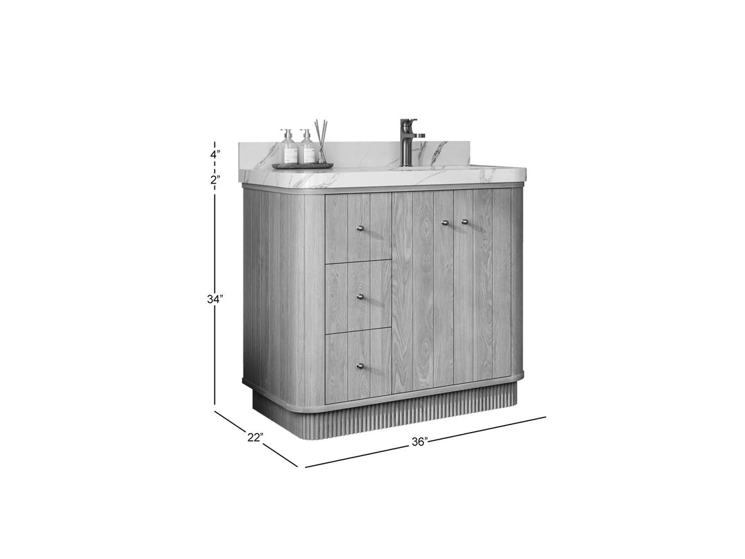 Houston White Oak 36 in. W x 22 in. D Free Standing Curved Edge Right Offset Sink Bathroom Vanity - Willow Bath and Vanity