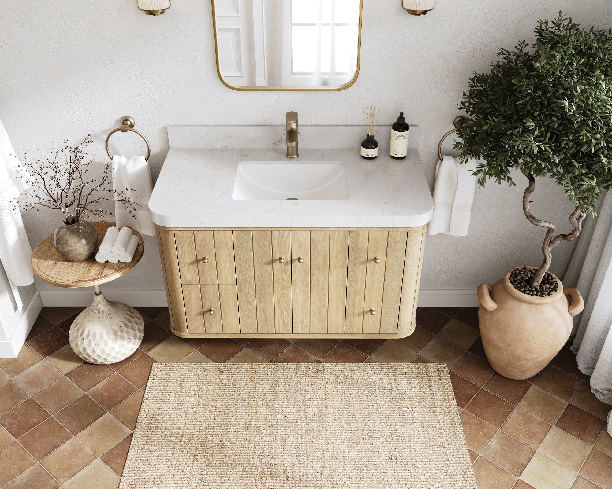 Houston White Oak 42 in. W x 22 in. D Floating Single Sink Bathroom Vanity with Curved Edge Design - Willow Bath and Vanity