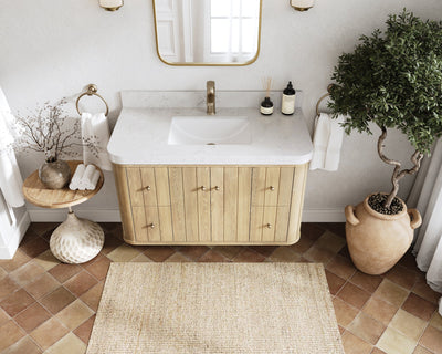 Houston White Oak 42 in. W x 22 in. D Floating Single Sink Bathroom Vanity with Curved Edge Design - Willow Bath and Vanity