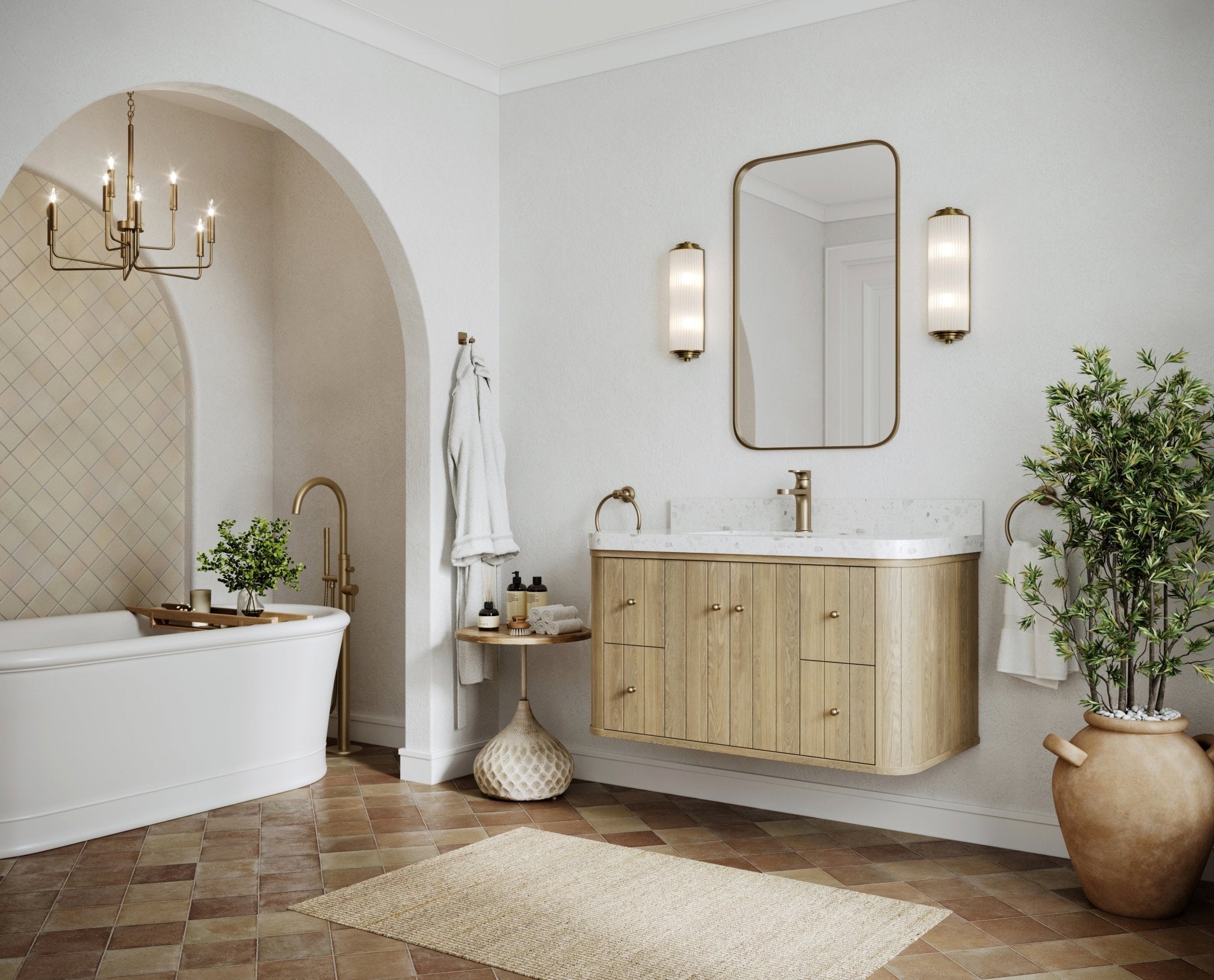 Houston White Oak 42 in. W x 22 in. D Floating Single Sink Bathroom Vanity with Curved Edge Design - Willow Bath and Vanity