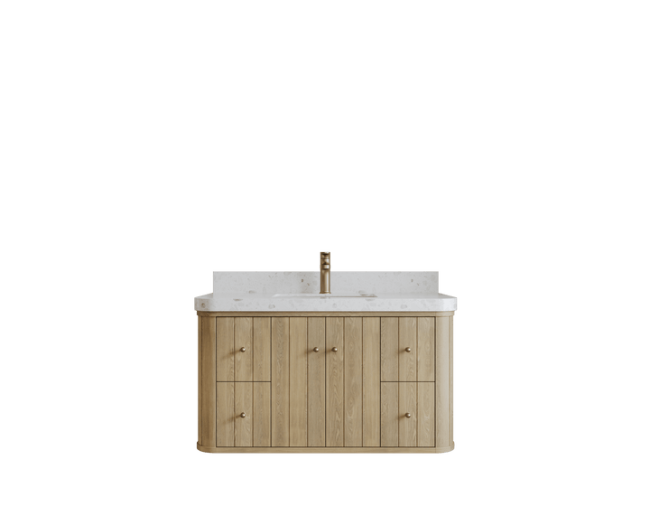 Houston White Oak 42 in. W x 22 in. D Floating Single Sink Bathroom Vanity with Curved Edge Design - photo 1