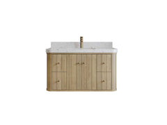 Houston White Oak 42 in. W x 22 in. D Floating Single Sink Bathroom Vanity with Curved Edge Design - photo 1