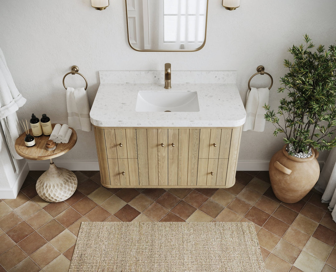 Houston White Oak 42 in. W x 22 in. D Floating Single Sink Bathroom Vanity with Curved Edge Design - Willow Bath and Vanity