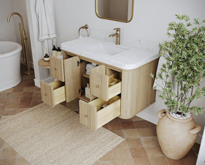 Houston White Oak 42 in. W x 22 in. D Floating Single Sink Bathroom Vanity with Curved Edge Design - Willow Bath and Vanity