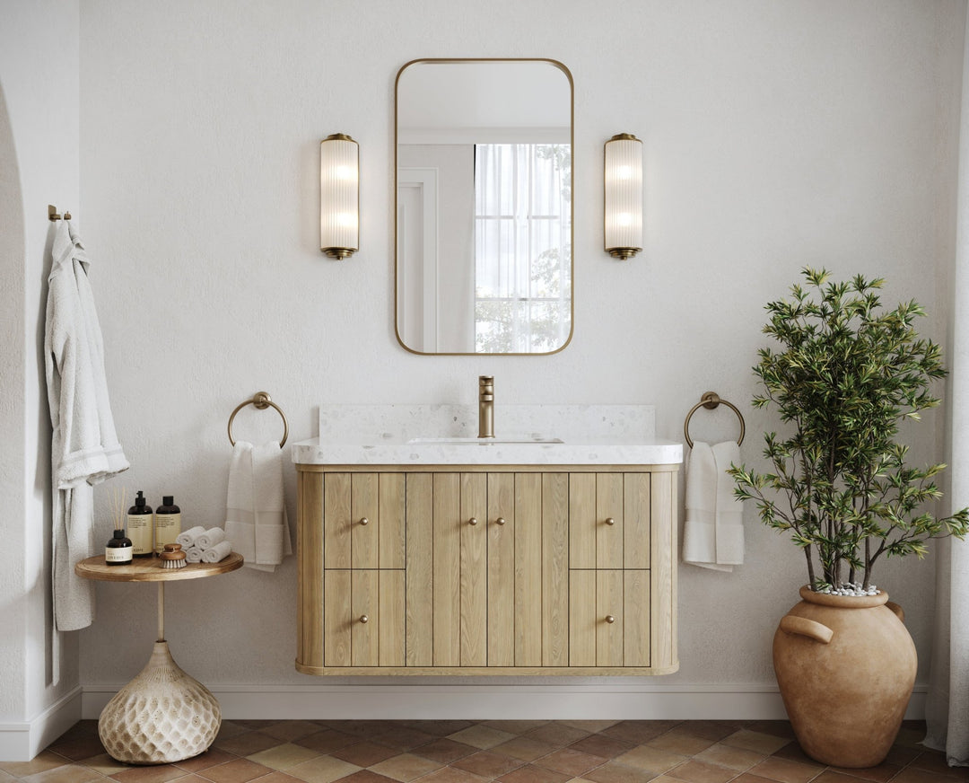 Houston White Oak 42 in. W x 22 in. D Floating Single Sink Bathroom Vanity with Curved Edge Design - Willow Bath and Vanity