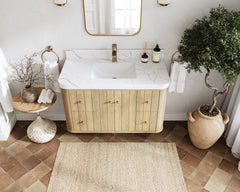 Houston White Oak 42 in. W x 22 in. D Floating Single Sink Bathroom Vanity with Curved Edge Design - photo 8