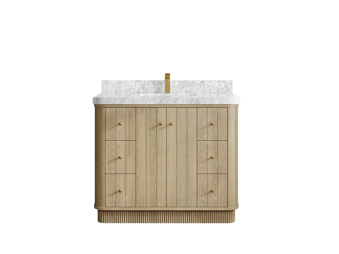 Houston White Oak 42 in. W x 22 in. D Free Standing Curved Edge Single Sink Bathroom Vanity - Willow Bath and Vanity