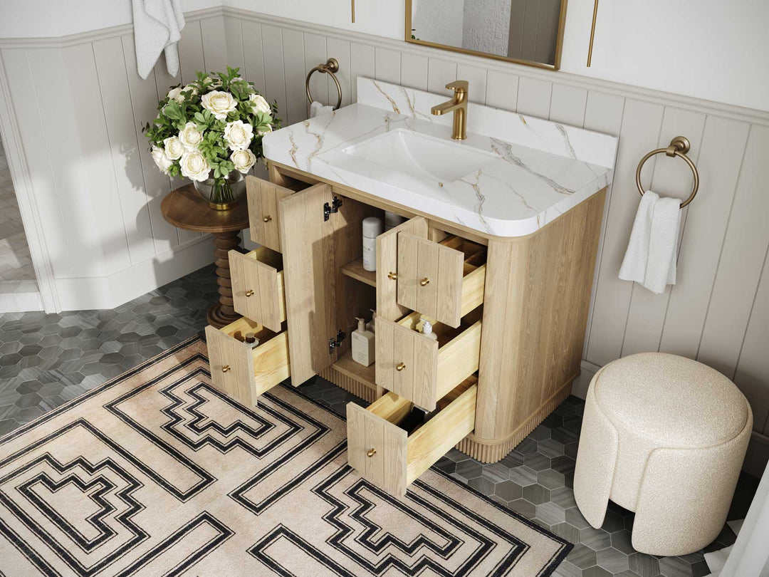 Houston White Oak 42 in. W x 22 in. D Free Standing Curved Edge Single Sink Bathroom Vanity - Willow Bath and Vanity