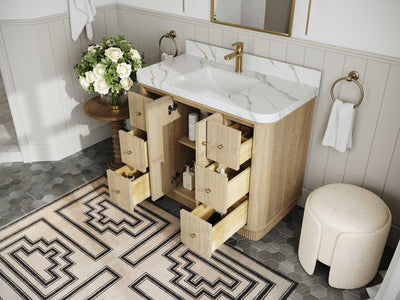 Houston White Oak 42 in. W x 22 in. D Free Standing Curved Edge Single Sink Bathroom Vanity - Willow Bath and Vanity