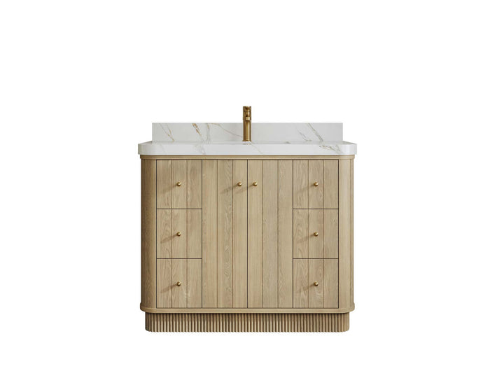Houston White Oak 42 in. W x 22 in. D Free Standing Curved Edge Single Sink Bathroom Vanity - photo 1